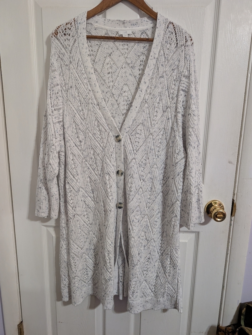 J. Jill Womens Sweater Cardigan Long White 100% Cotton Plus Size 2X